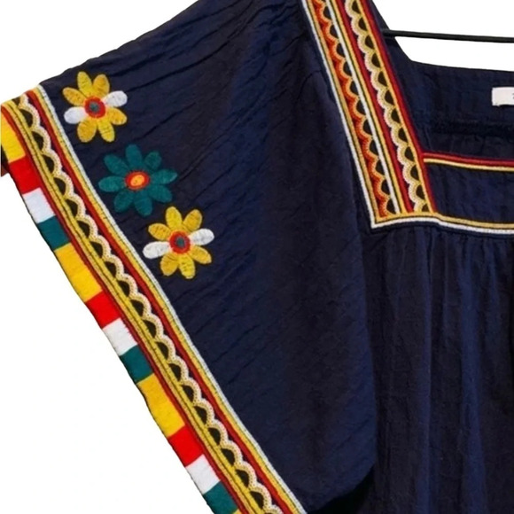 Madewell Size Small Navy Blue Embroidered Sandblossom Top Floral Boho Square - Picture 4 of 4